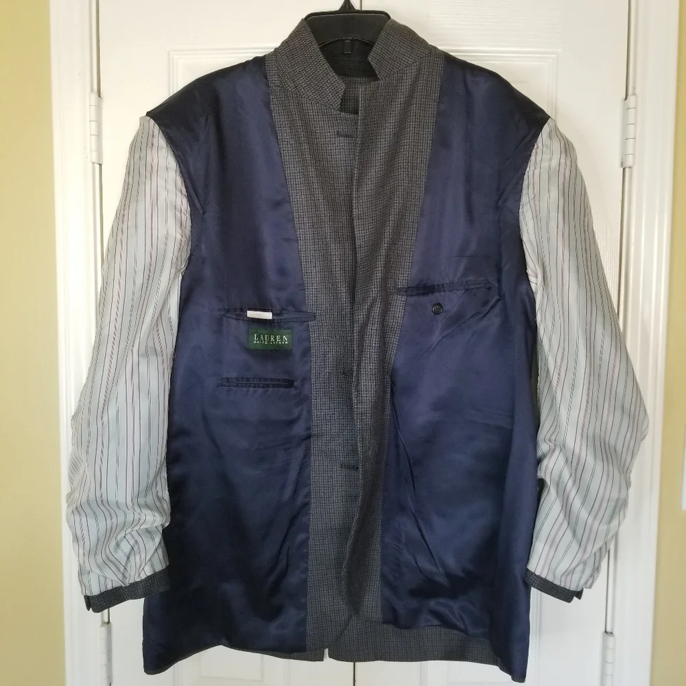 Lauren Ralph Lauren Size 42R Silk Blend Houndstood Plaid Blazer Sport‎ Ja…